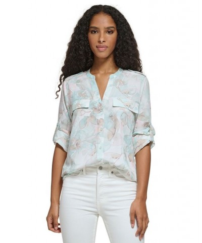 Women's Printed Button Down Shirt Pastel Multi $45.63 Tops