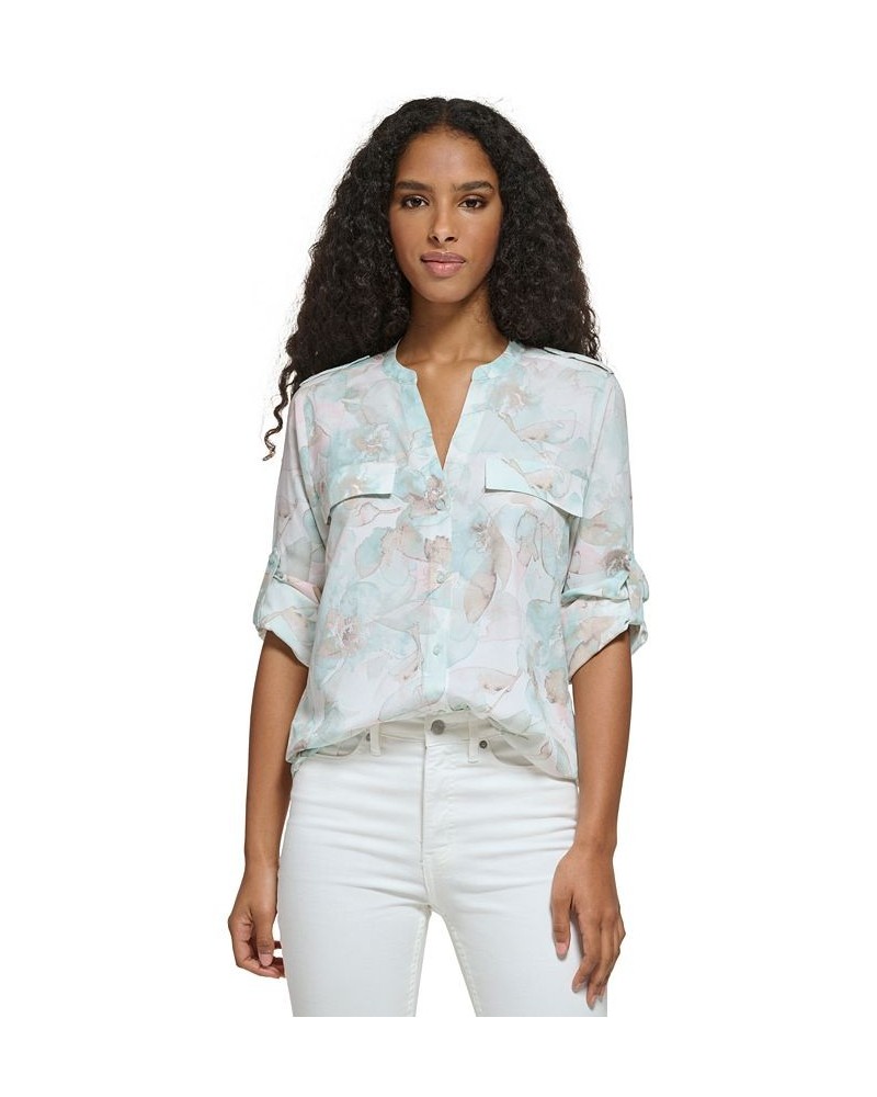 Women's Printed Button Down Shirt Pastel Multi $45.63 Tops