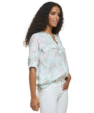 Women's Printed Button Down Shirt Pastel Multi $45.63 Tops