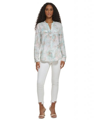 Women's Printed Button Down Shirt Pastel Multi $45.63 Tops