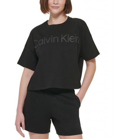 Calvin Klein Women's Cotton Sport Puff Print T-Shirt Black $16.36 Tops