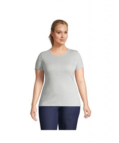 Women's Plus Size Cotton Rib Short Sleeve Crewneck T-shirt Classic gray heather $18.43 Tops