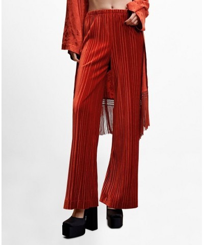 Women's Pleated Velvet Pants Orange $32.20 Pants