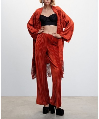 Women's Pleated Velvet Pants Orange $32.20 Pants