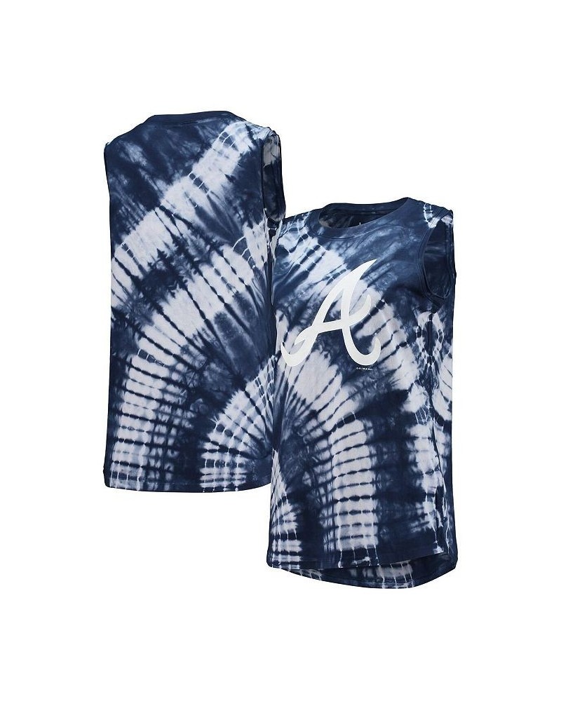 Women's Navy Atlanta Braves Money Ball Tie-Dye Tank Top Navy $25.37 Tops