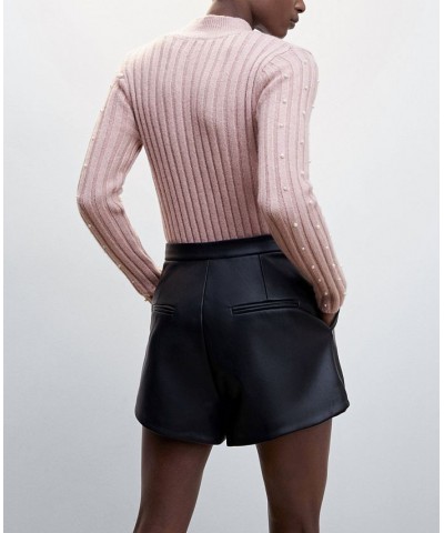 Women's Imitation Pearl Turtleneck Sweater Pastel Pink $35.69 Sweaters