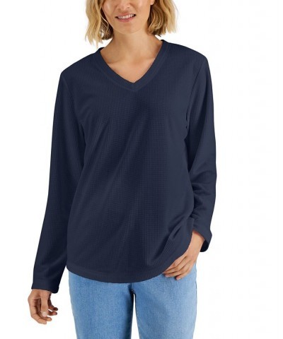 Women's Textured Microfleece V-Neck Top Intrepid Blue $12.21 Tops