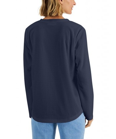 Women's Textured Microfleece V-Neck Top Intrepid Blue $12.21 Tops