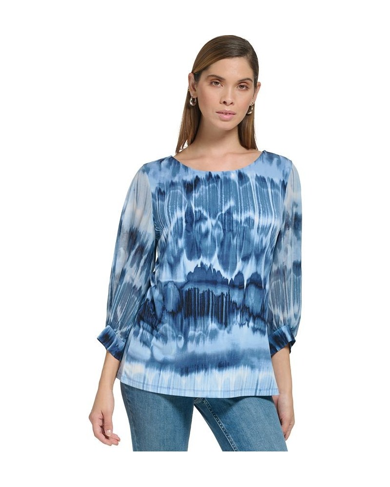 Women's Printed Mixed-Media 3/4-Sleeve Top Dusk/Black $15.99 Tops