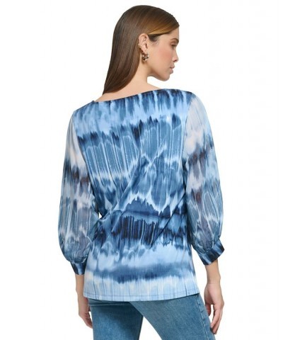 Women's Printed Mixed-Media 3/4-Sleeve Top Dusk/Black $15.99 Tops