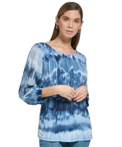 Women's Printed Mixed-Media 3/4-Sleeve Top Dusk/Black $15.99 Tops