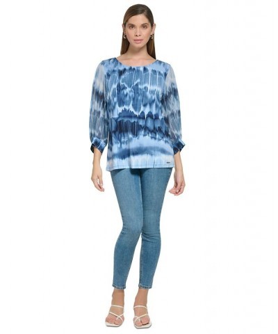 Women's Printed Mixed-Media 3/4-Sleeve Top Dusk/Black $15.99 Tops