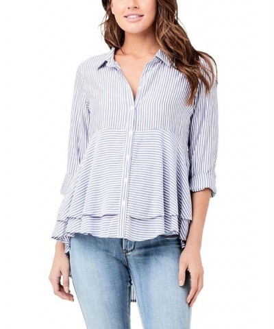 Stripe Layered Peplum Shirt Navy / white $31.50 Tops