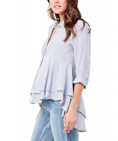 Stripe Layered Peplum Shirt Navy / white $31.50 Tops