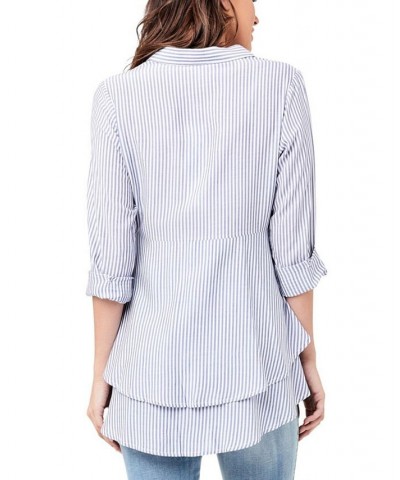 Stripe Layered Peplum Shirt Navy / white $31.50 Tops