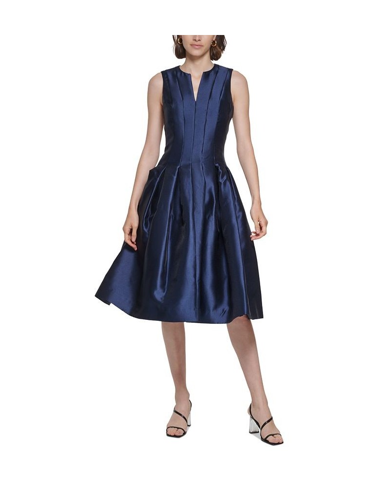 Women's Split-Neck Sleeveless Pleated Fit & Flare Dress Indigo $83.65 Dresses