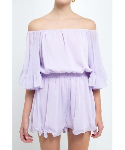 Women's Ruffled Sleeve Romper Purple $40.00 Shorts