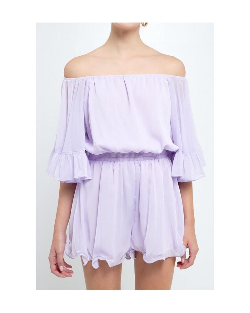 Women's Ruffled Sleeve Romper Purple $40.00 Shorts