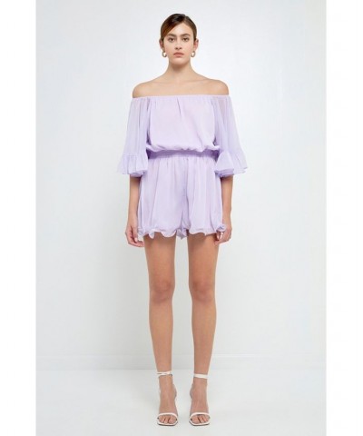 Women's Ruffled Sleeve Romper Purple $40.00 Shorts