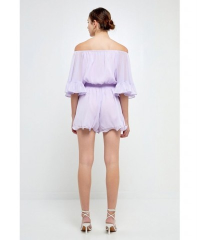 Women's Ruffled Sleeve Romper Purple $40.00 Shorts