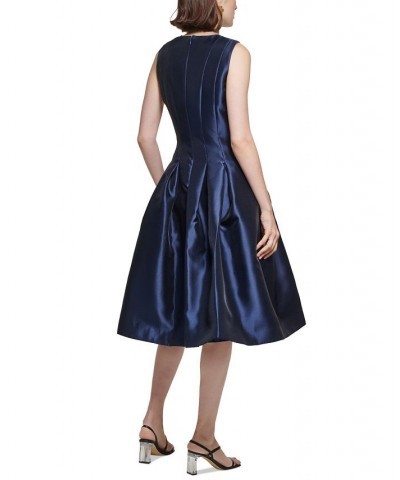 Women's Split-Neck Sleeveless Pleated Fit & Flare Dress Indigo $83.65 Dresses