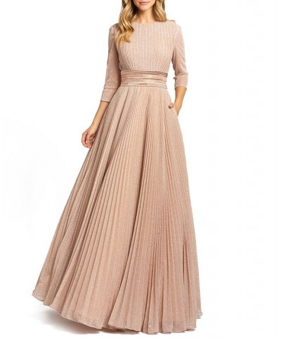 Embellished-Waist Pleated-Skirt Gown Rose Gold $218.44 Dresses