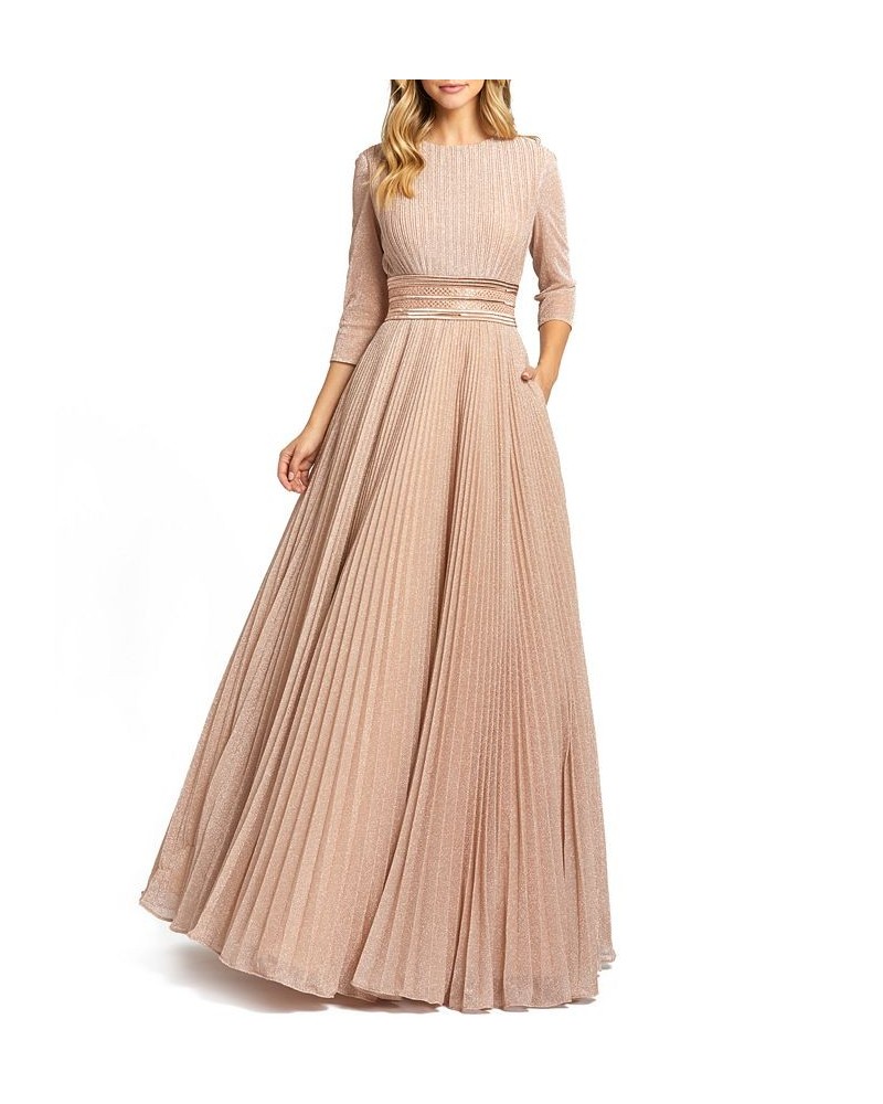 Embellished-Waist Pleated-Skirt Gown Rose Gold $218.44 Dresses