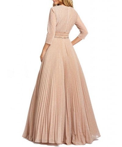 Embellished-Waist Pleated-Skirt Gown Rose Gold $218.44 Dresses