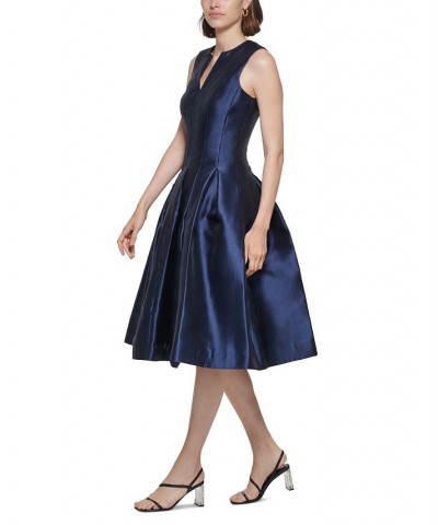 Women's Split-Neck Sleeveless Pleated Fit & Flare Dress Indigo $83.65 Dresses