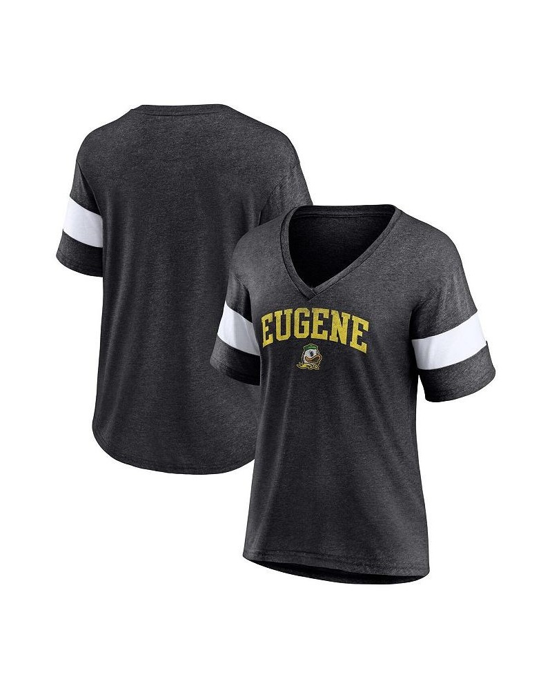 Women's Branded Heathered Charcoal Oregon Ducks Arched City Sleeve-Striped Tri-Blend V-Neck T-shirt Heathered Charcoal $17.22...