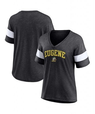 Women's Branded Heathered Charcoal Oregon Ducks Arched City Sleeve-Striped Tri-Blend V-Neck T-shirt Heathered Charcoal $17.22...