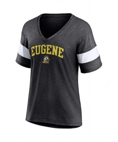 Women's Branded Heathered Charcoal Oregon Ducks Arched City Sleeve-Striped Tri-Blend V-Neck T-shirt Heathered Charcoal $17.22...