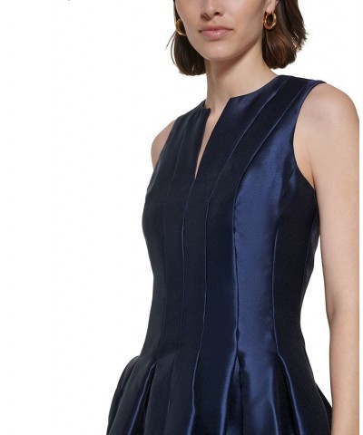 Women's Split-Neck Sleeveless Pleated Fit & Flare Dress Indigo $83.65 Dresses