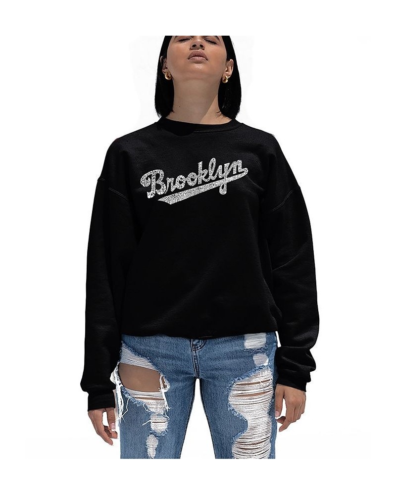 Women's Crewneck Word Art Brooklyn Neighborhoods Sweatshirt Top Black $21.50 Tops