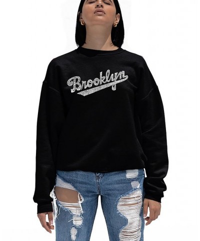 Women's Crewneck Word Art Brooklyn Neighborhoods Sweatshirt Top Black $21.50 Tops