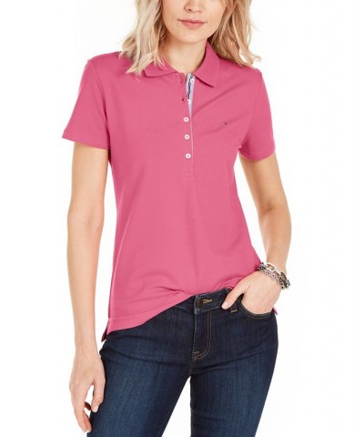 Women's Solid Short-Sleeve Polo Top Bubblegum $23.87 Tops