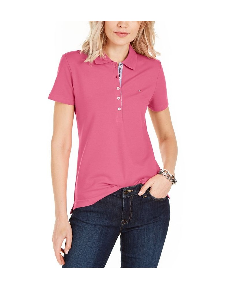 Women's Solid Short-Sleeve Polo Top Bubblegum $23.87 Tops