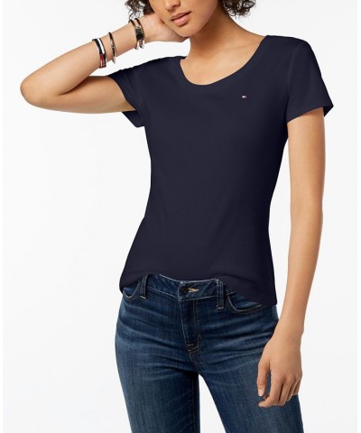 Women's Cotton Scoop Neck T-Shirt Blue $18.98 Tops