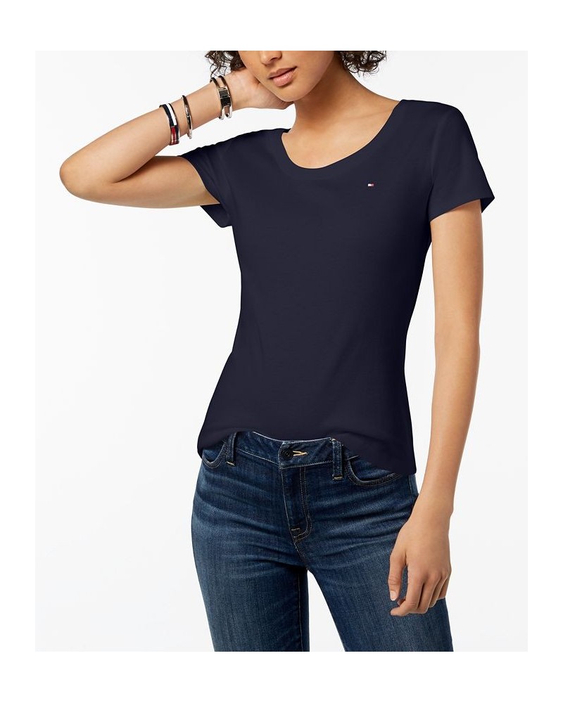 Women's Cotton Scoop Neck T-Shirt Blue $18.98 Tops