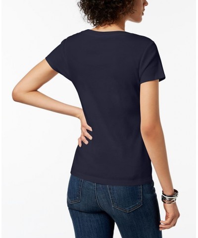 Women's Cotton Scoop Neck T-Shirt Blue $18.98 Tops