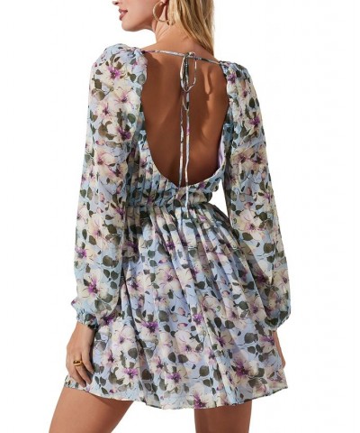 Women's Carina Open-Back Fit & Flare Dress Blue Multi Floral $52.48 Dresses