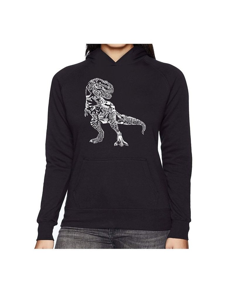 Women's Word Art Hooded Sweatshirt -Dino Pics Black $29.40 Sweatshirts