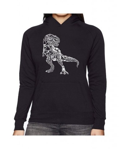 Women's Word Art Hooded Sweatshirt -Dino Pics Black $29.40 Sweatshirts