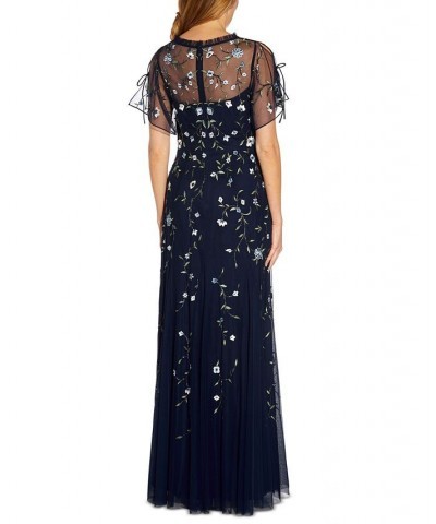 Women's Embroidered Split-Sleeve Gown Light Navy $120.51 Dresses