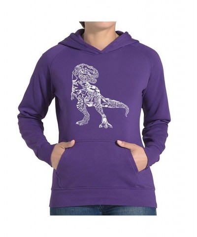 Women's Word Art Hooded Sweatshirt -Dino Pics Black $29.40 Sweatshirts