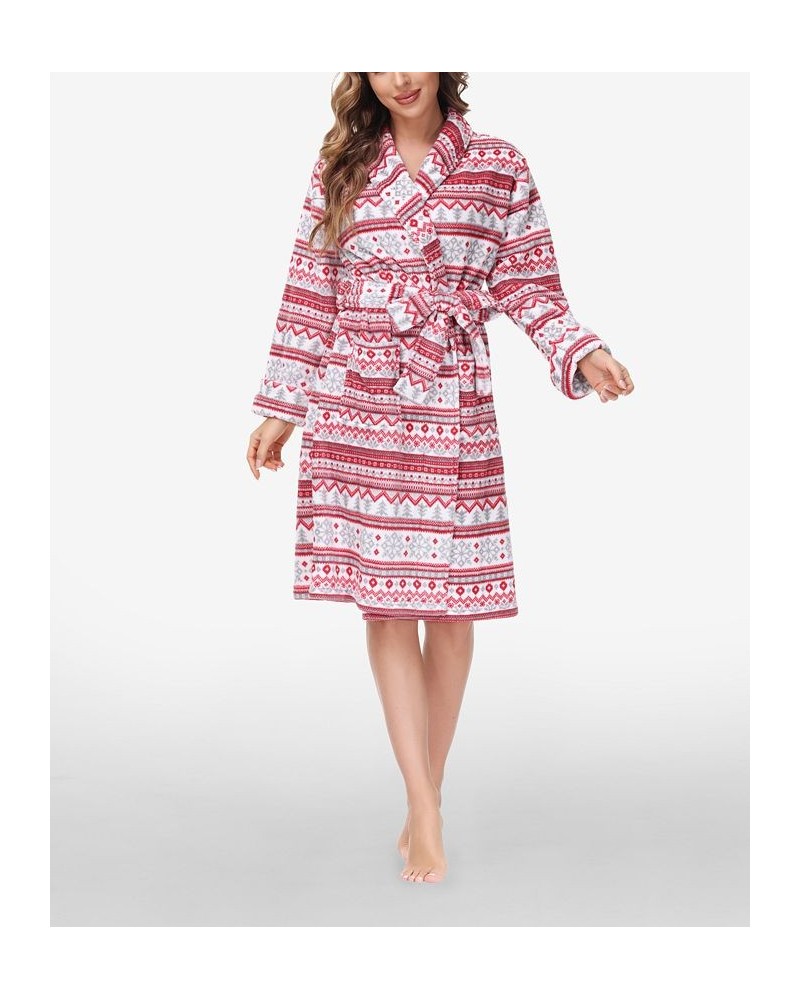 Women's Printed Plush Robe Gray $27.26 Sleepwear