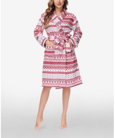 Women's Printed Plush Robe Gray $27.26 Sleepwear