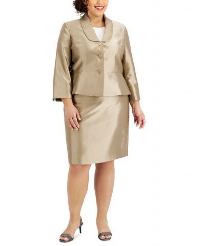 Plus Size Metallic Peplum Skirt Suit Gold $45.00 Suits