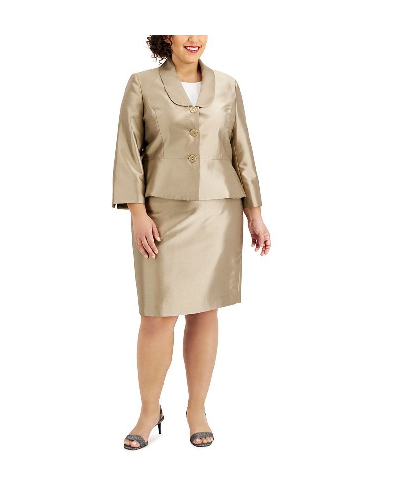 Plus Size Metallic Peplum Skirt Suit Gold $45.00 Suits