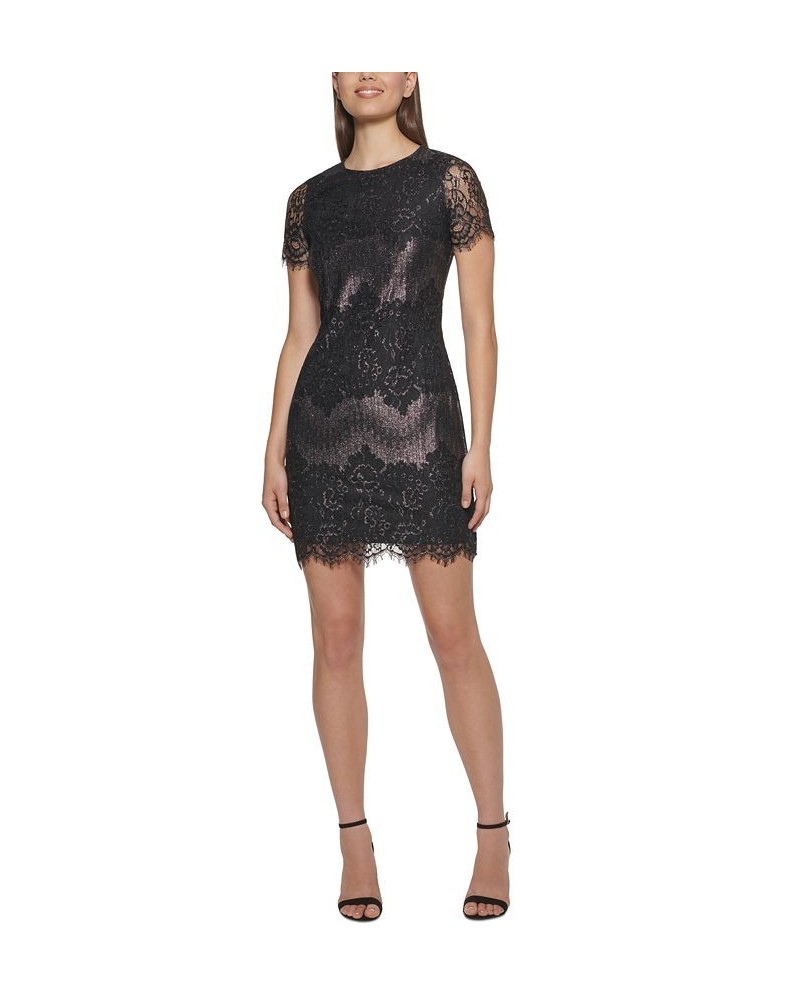 Lace Shimmer Mini Dress Black/Silver $52.48 Dresses